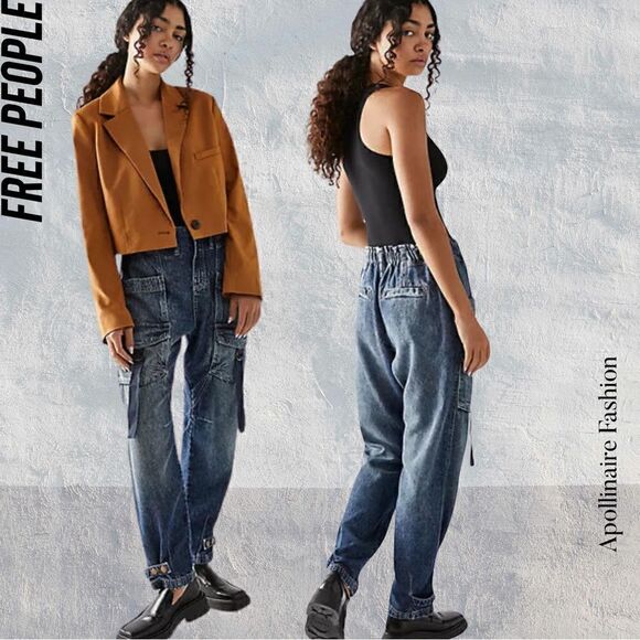 WE THE FREE HAZEL PULL ON UTILITY JEANS IN DARK AND STORMY NWT SMALL - Picture 1 of 9